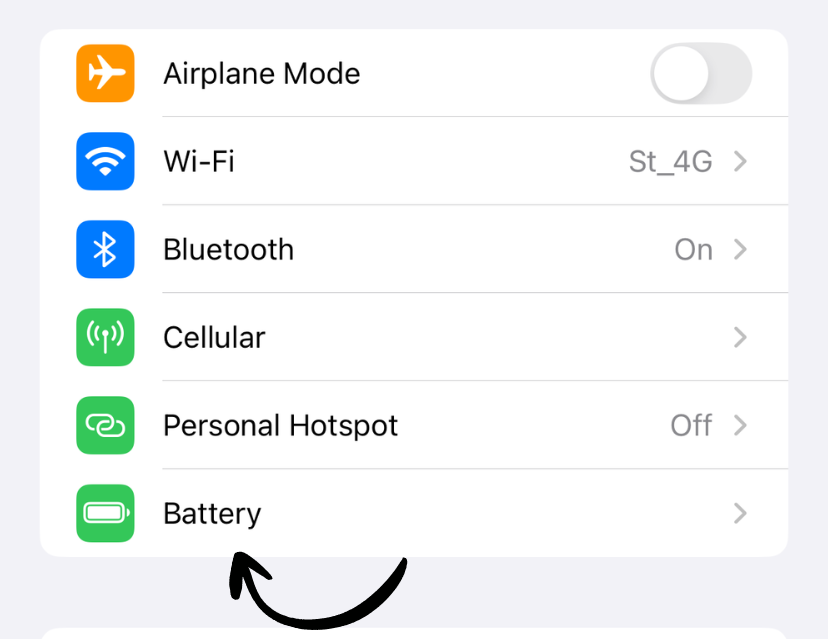 Battery settings screen