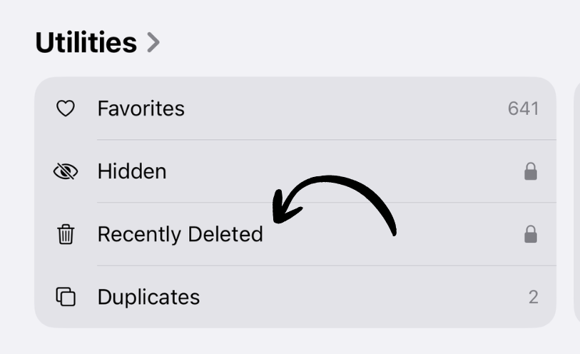 Recently Deleted in Utilities