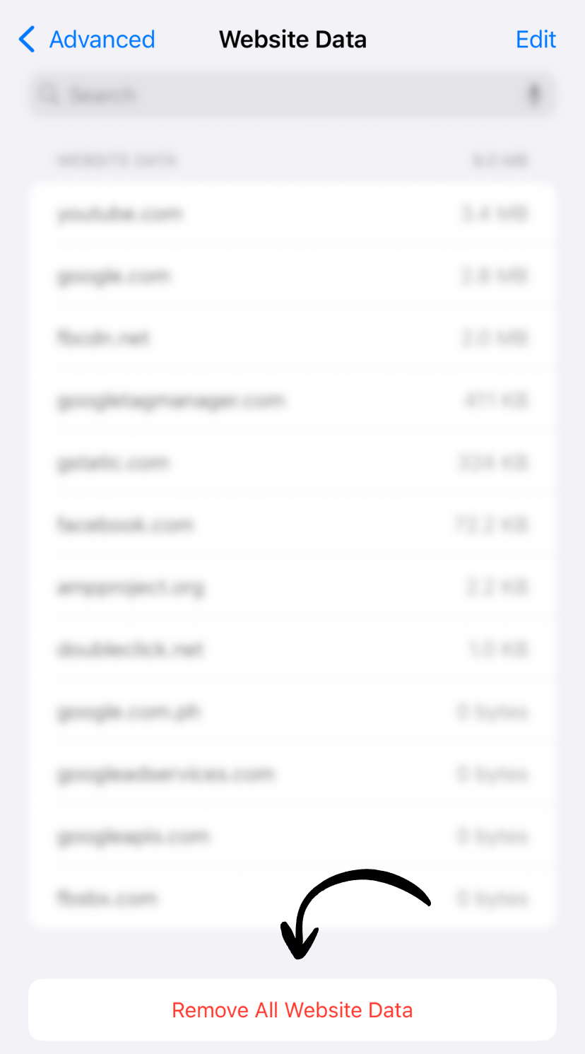 Remove All Website Data option