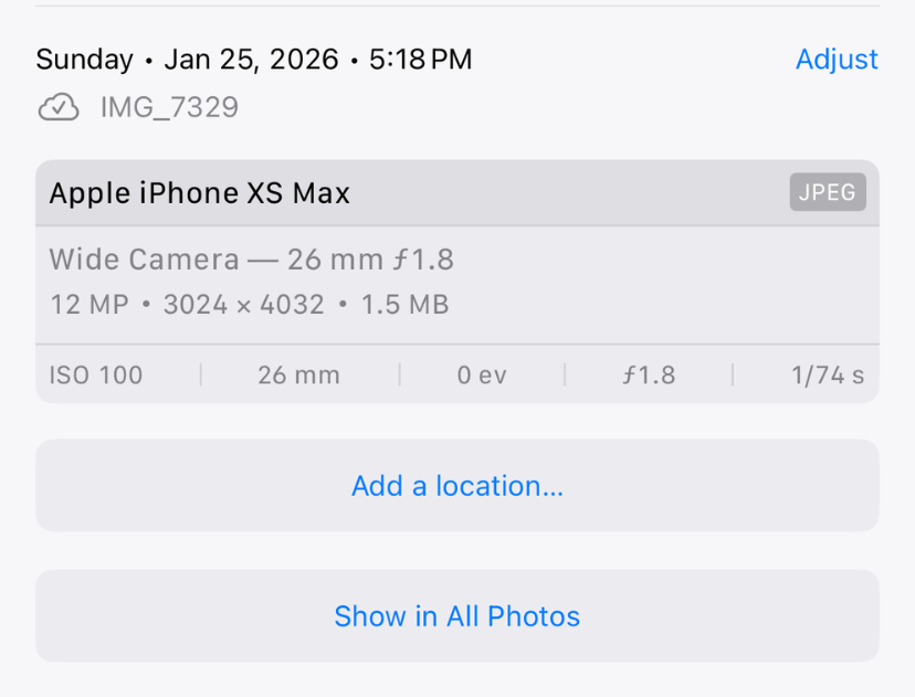 Photo file format info