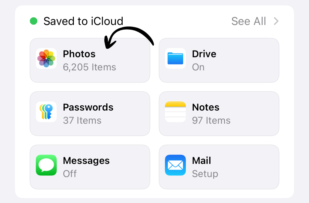 Photos settings screen