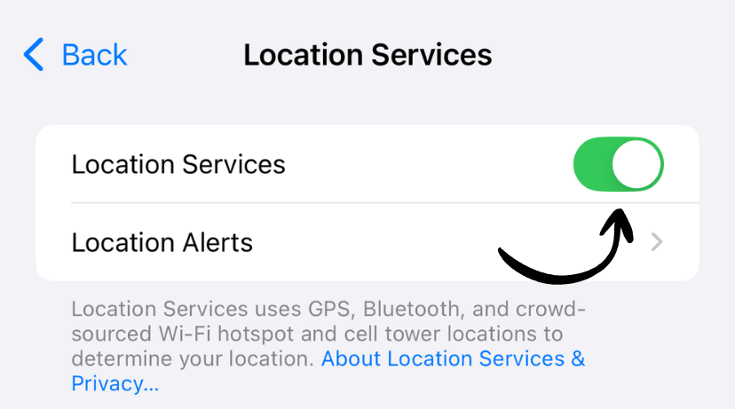 Location Services toggle off