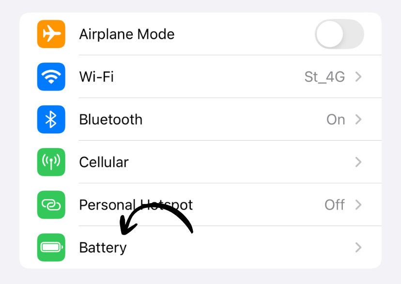 Battery settings screen