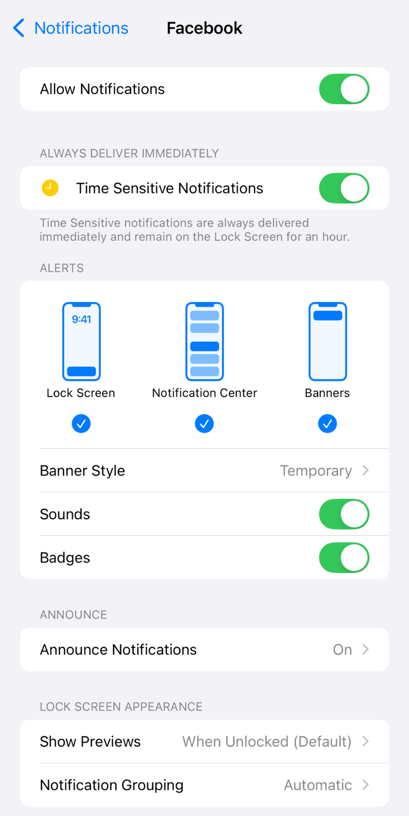 Notification options