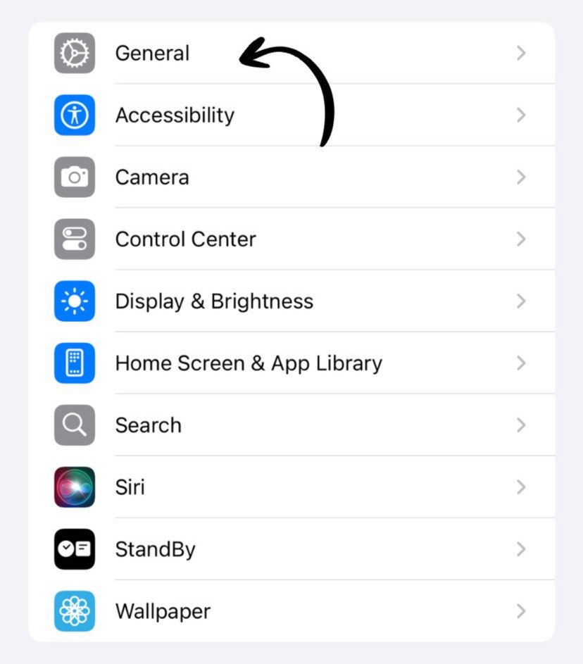 General settings screen