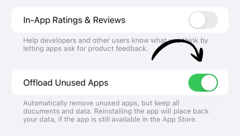 Offload Unused Apps toggle