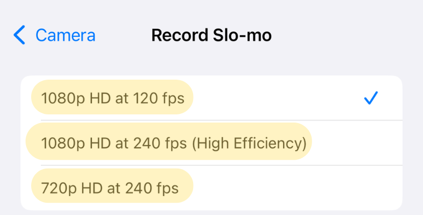 Slo-mo recording options